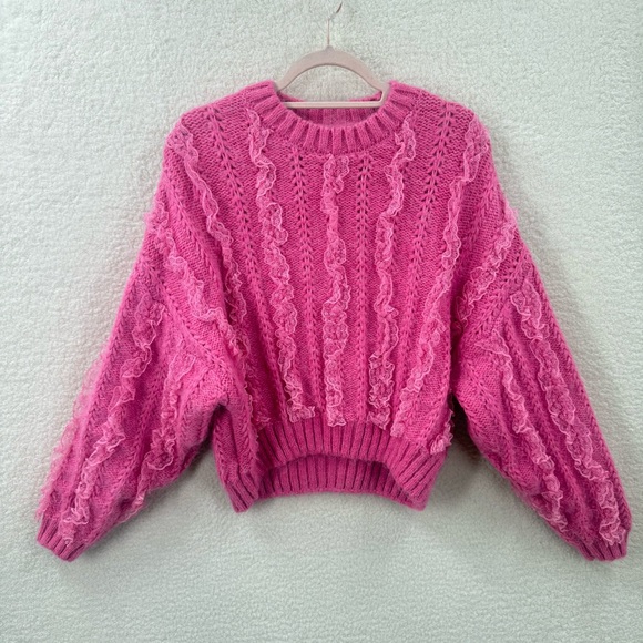 Zara Sweaters - Zara Pink Knit Ruffle Sweater Size M